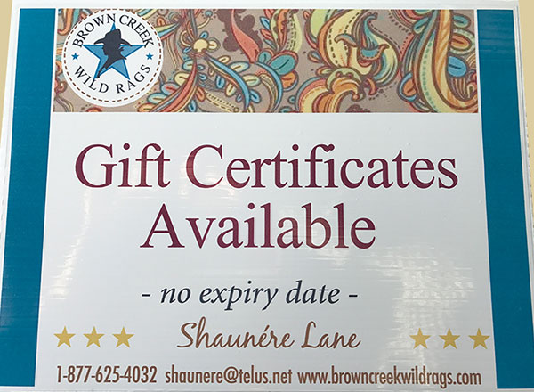 Brown Creek Wild Rags Gift Certificates now available